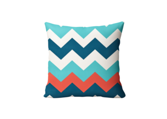 Decorative pillow with a colorful chevron pattern. Home decor, interior design.