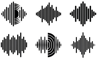 Simple Black Sound Waveforms Against White Background