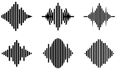 Simple Black Sound Waveforms Against White Background