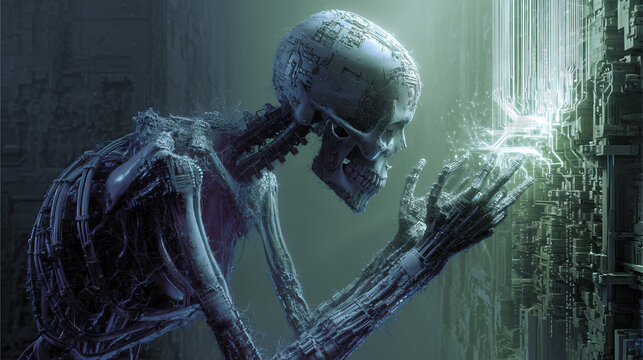 Cyber-necromancer reanimating forgotten data constructs, where broken code fragments rise as ghostly entities yearning for system integration  