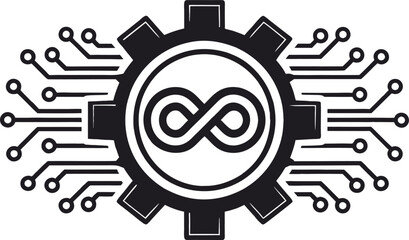 High-Tech Gear Icon with Circuit Board and Microchip