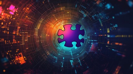 Obraz premium Digital puzzle solution, futuristic network background