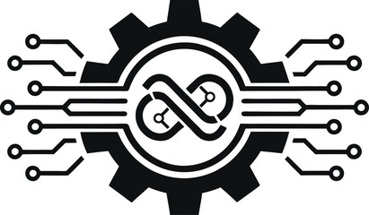 High-Tech Gear Icon with Circuit Board and Microchip