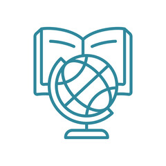 Book with world globe icon symbolizes global literacy, education, and cultural exploration