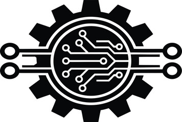 High-Tech Gear Icon with Circuit Board and Microchip