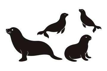 set of Seal silhouette vector illustration
