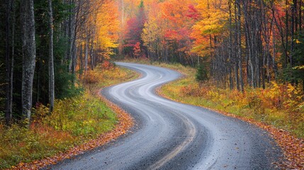Fototapeta premium Winding road through autumn forest.