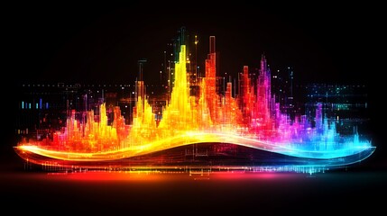 Vibrant Digital Cityscape Neon Skyline on Wave.
