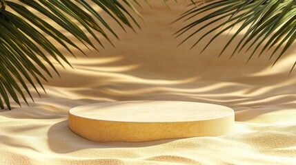 Obraz premium Summer sand 3d background podium product scene display stand of minimal platform pedestal template showcase or empty cosmetic presentation stage.