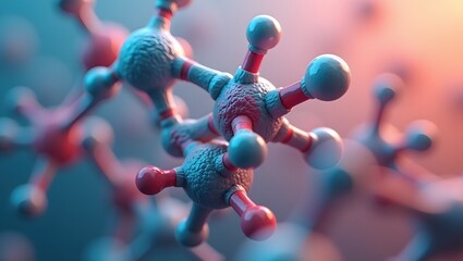 Microscopic 3D Rendering of Molecular Structure Intricate Network of Atoms and Bonds