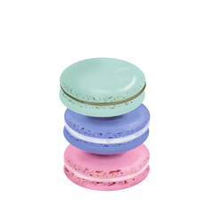 Hand drawn Macaron. Food dessert cartoon vector. Floating colorful macarons.