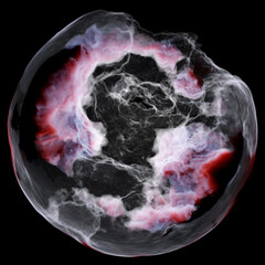 A cosmic nebula with swirls of red and white isolated on a black background. Ethereal and mesmerizing beauty reminiscent of clouds in space.