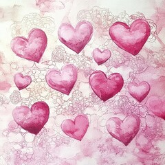 Obraz premium Watercolor Hearts on Soft Pink Background for Romantic Decor