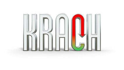 Krach boursier, titre 3D avec flèche rouge sur fond transparent - rendu 3D