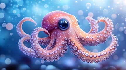 Fototapeta premium Enchanting underwater world featuring a delightful cartoon octopus illustration
