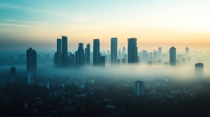 Fototapeta premium Sunrise Cityscape Fog Aerial View
