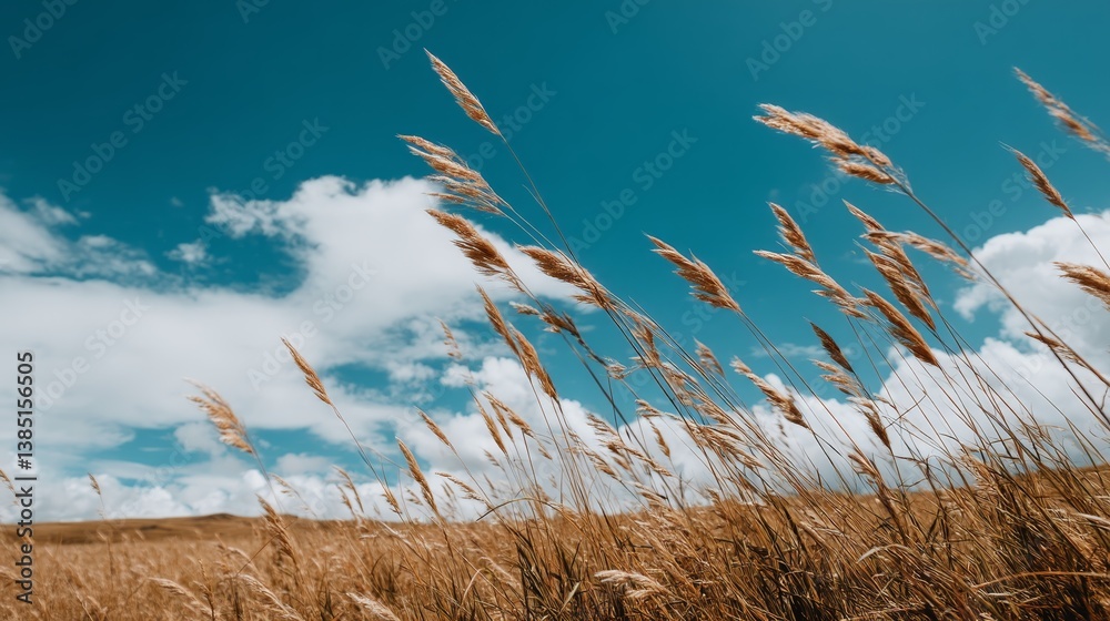 Poster a sprawling prairie stretches beneath a vast sky, with tall grasses swaying gently in the breeze and