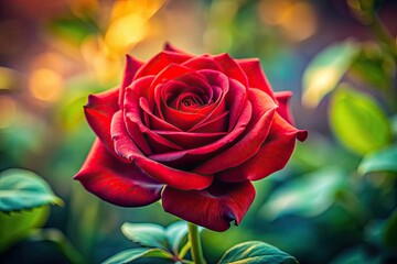 Tilt-shift photography transforms a red rose garden into a charming miniature world.