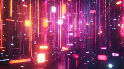 Fototapeta premium Neon Cityscape, Digital Rain, Abstract Background, Futuristic, Wallpaper