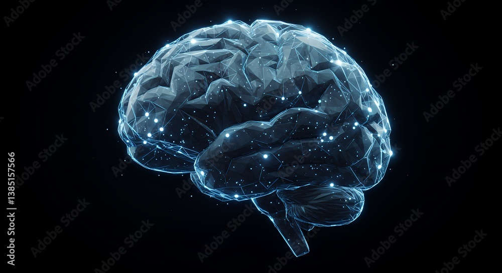 Poster digital brain network connection exploring artificial intelligence and futuristic neural technology 