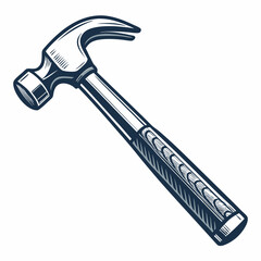 Create a vector illustration of a bold-stroked claw hammer, emphasizing its metallic texture.  White background.