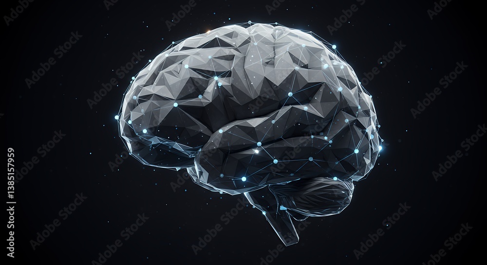 Poster digital brain concept showing neural network connections and artificial intelligence with polygon me