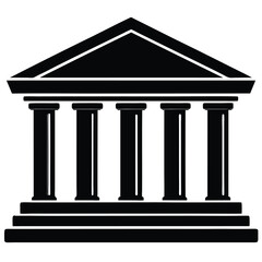 Classical Black Building with Columns Icon Isolated 