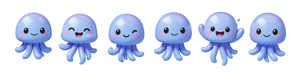Cute Cartoon Jellyfish: A charming set of cartoon jellyfish, with playful expressions and vibrant colors, ready to add a splash of oceanic delight to any project. 