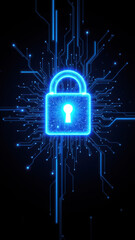 A digital illustration depicting a strong lock symbol with an electronic circuit-like background, representing internet security.