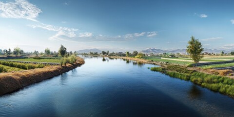 Fototapeta premium A wide scenic view of a clear river on a sunny day