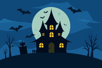 halloween background with castle and pumpkin