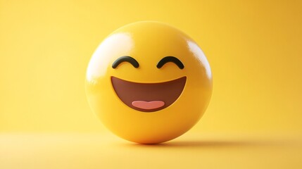 Fototapeta premium Yellow emoji showing a wide open mouth smiling on yellow background
