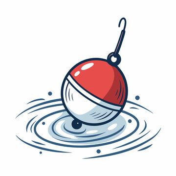 Create a bold, vector illustration of a classic fishing bobber float, emphasizing thick outlines and vibrant color.