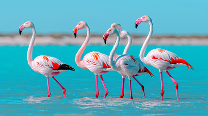 Obraz premium Pink Birds in a Wetland Ecosystem