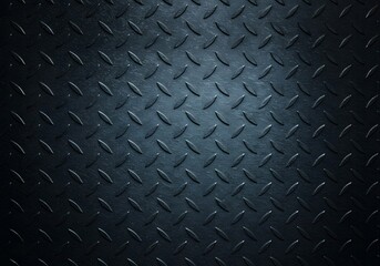 Dark Diamond Plate Texture Grungy Metal Background, Steel Surface, Anti-Slip Pattern, Industrial Abstract, Black Texture.