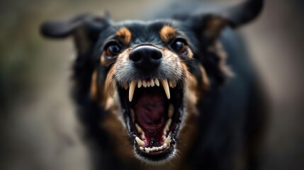 Aggressive Canine: A Close-Up of a Growling Dog
