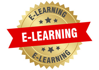 e-learning. e-learning round red and gold label isolated on transparent background