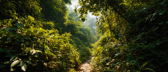 Lush green forest path natural landscape photography scenic jungle view