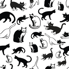 Black and White Cat Seamless Pattern