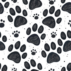 Artistic Dog Paw Brush Seamless Illustration