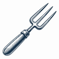 Create a bold, vector illustration of a garden fork with strong, thick strokes.  Include detailed tines and a sturdy handle.
