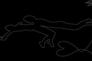 Happy couple line art vector illustration.