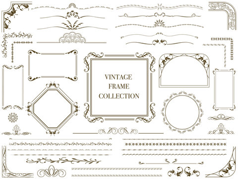 Monochrome Vintage Frames And Borders Set Isolated On A White Background. Vector Illustration.