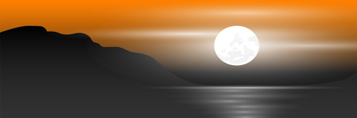 vector full moon on desert slopes.