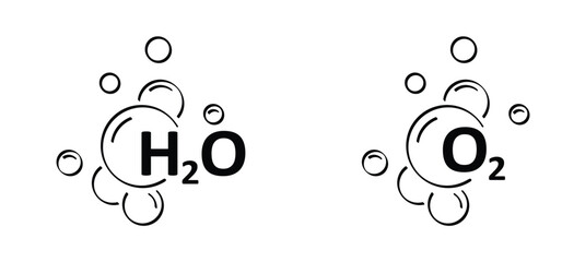 Oxygen, h20 or 02. chalcogen or ore-forming. H2O is water, liquid and O2 is oxygen, gas. Elements of atoms. Nonmetallic or nonmetals. Science symbol, element of atoms. 