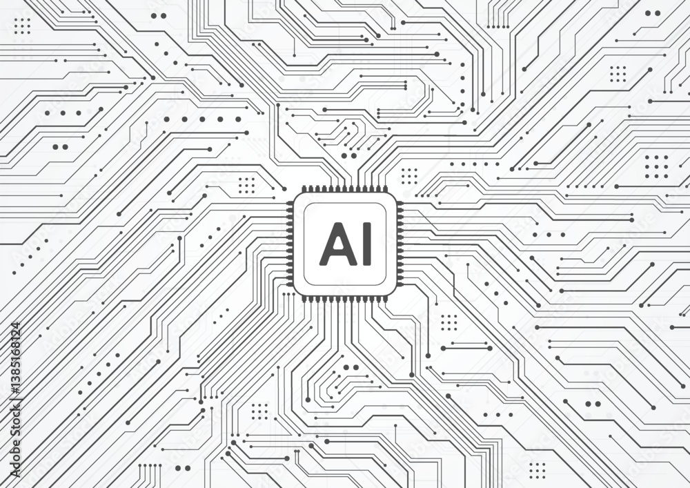 Fototapete artificial intelligence chipset on circuit board in futuristic concept technology artwork for web, b