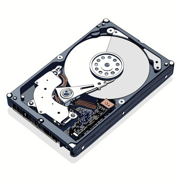 Create a bold, vector illustration of a hard disk drive (HDD) with a thick, clearly defined stroke.  The style should be clean and modern.