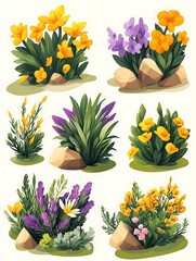 Colorful flowerbeds on rocks