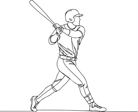 recommend clip art: baseball player continuous single line art drawing sketch on white background