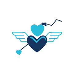 Vector Illustration of Two Hearts with Wings and Arrow Piercing Through, Representing Love, Passion, and Freedom in a Modern Minimalist Design